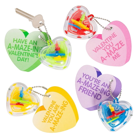 Fun Express 48 Pieces Maze Heart Keychain Valentine Exchanges with Card for 24