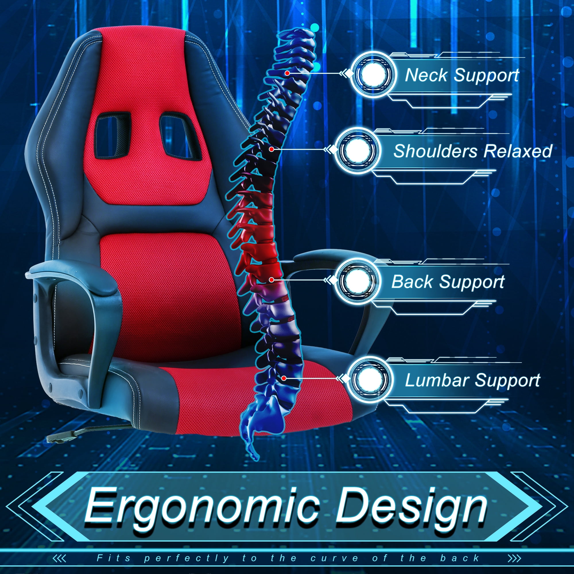 YRLLENSDAN Metal Faux Leather High Back Gaming Chairs with Lumbar Support, Red