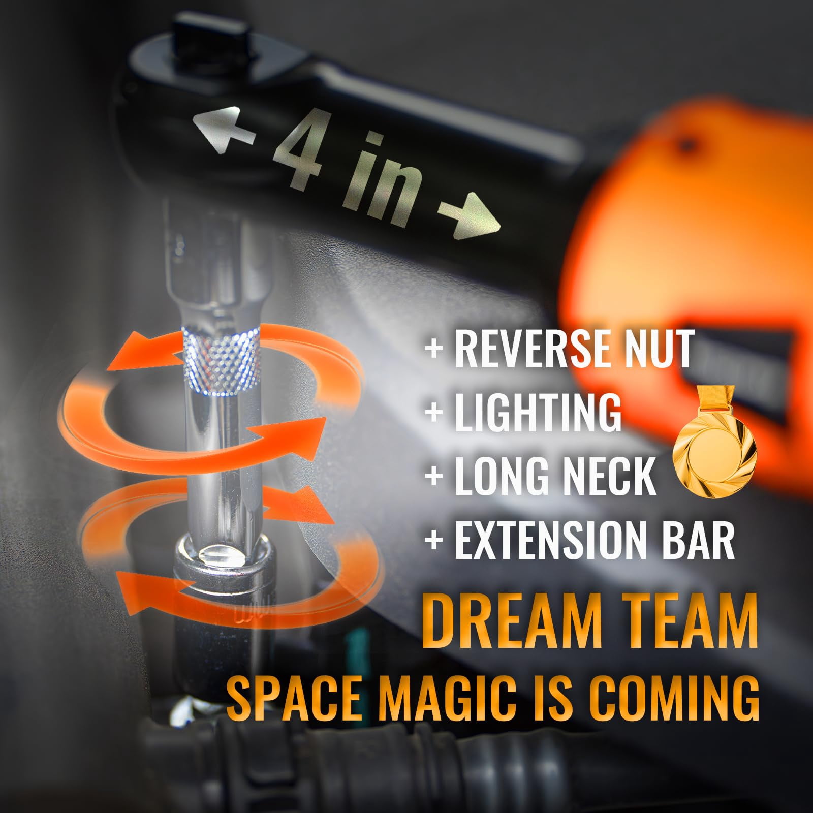 Cordless Ratchet Wrench 3/8" with 33 ft-lbs Torque, 240 RPM, Dual 2000mAh Batteries, LED Light, for Automotive Mechanical Work