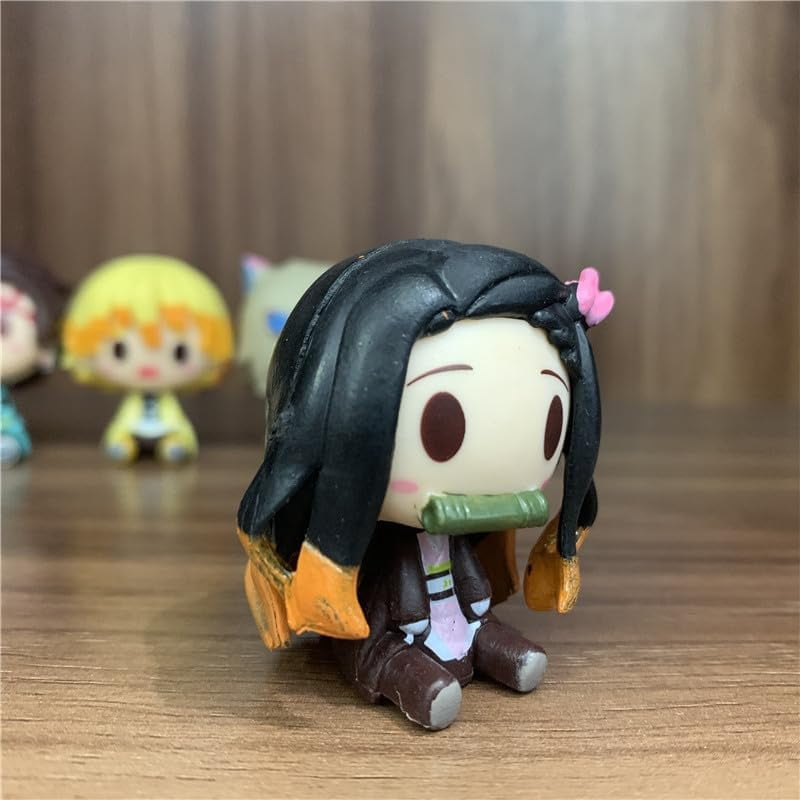 Newly Tanjirou Nezuko Figure Agatsuma Zenitsu Figure Hashibira Inosuke Figure Four Sitting Q Version Action Figures 5cm/1.9inch Handmade PVC Anime Gifts
