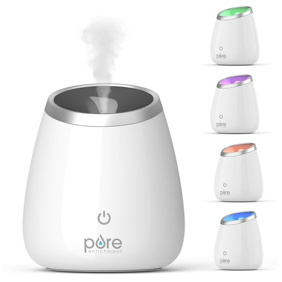 Pure Enrichment PureSpa Diffuseur d'Huile d'Aromathérapie Ultrasonique de Luxe - Réservoir d'Eau de 120ml, Ioniseur Rehausseur d'Humeur et Lumière Changeante de Couleur en Option - Dure jusqu'à 10 Heures avec Sécurité Automatique