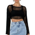 thumbnail image 1 of Kmbangi Hauts en Tricot Ajouré pour Femmes Mode Manches Longues Col Rond Crochet Ample Crop Tops Mode Urbaine, 1 of 7