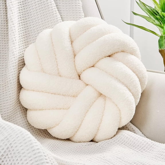 LQSEO Knot Pillows,14" Decorative Throw Pillows Round Pillows Cushion,Soft Handmade Knotted Ball Pillow Plush Cushion Home Decor for Bed Couch Living Room (Ivory,14")