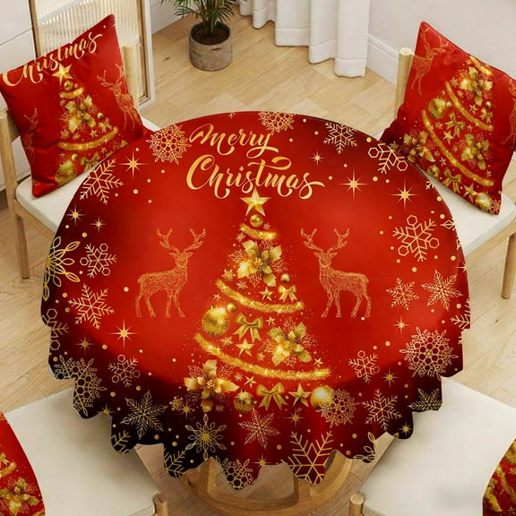 Loespoir Festive Christmas Tablecloth, Santa Claus Decoration and Vibrant Colors, Holiday Mood Setting Table Cover, Seasonal Table Decor for Family Dinners and Party Settings(C)