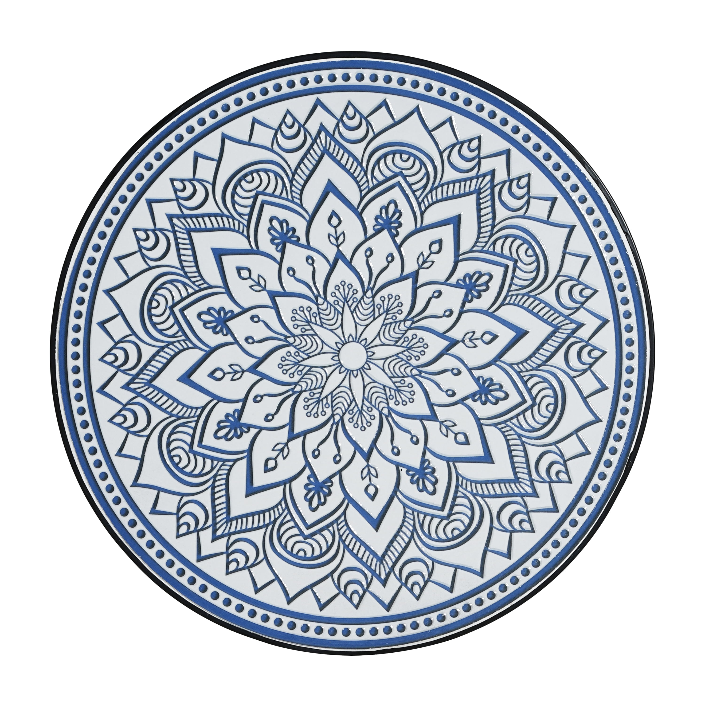 Outdoor Round Mosaic Top Iron Leg Side Table for Patio Garden, Blue