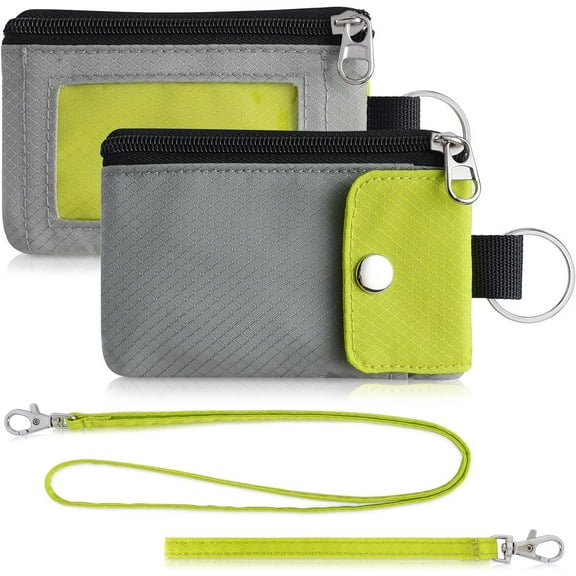 Mimalist Wallet For Mens Womens, Keycha RFID Blockg Zipper Small Wallet with ID Wdow 2 Lanyards,Water Resistant Travel Cash Card Co Case Boys Girls