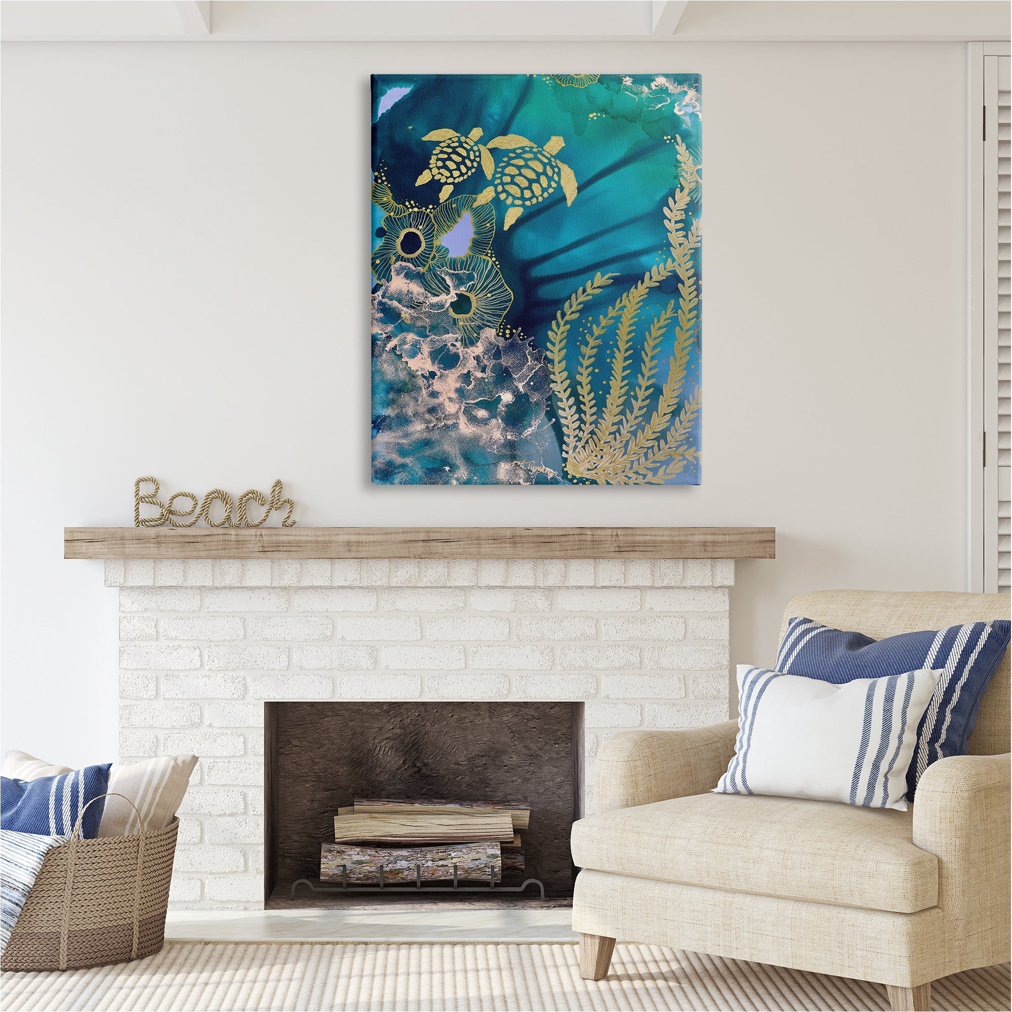 Stupell Industries Modern Sea Life Patterns Abstract Painting Gallery Wrapped Canvas Art Print Wall Art, 36 x 48