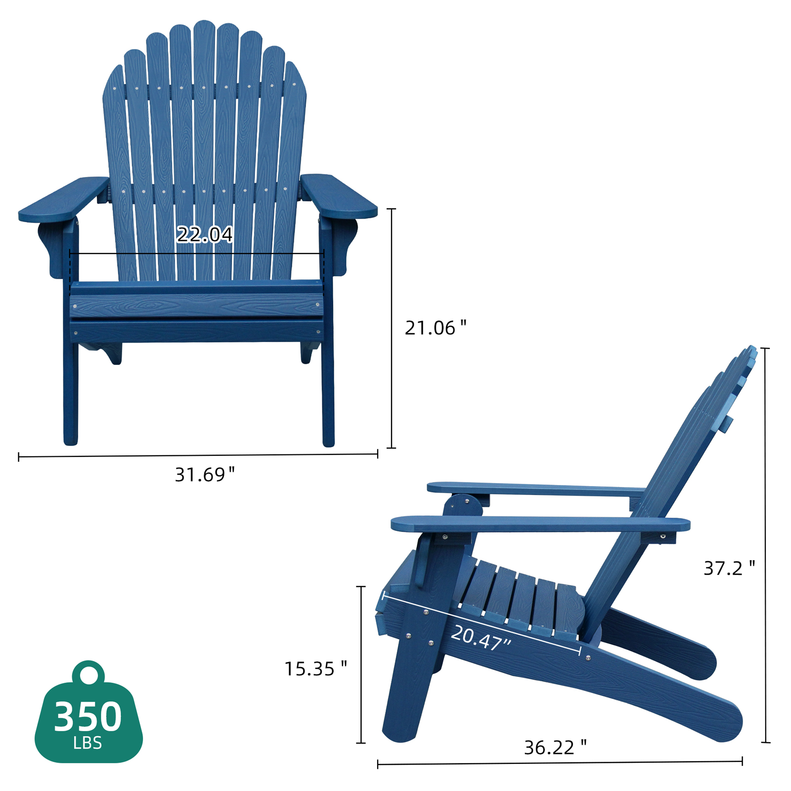 Dextrus 2 PCS Outdoor Adirondack Chair Wooden Lounge Patio Chair Fire Pit Chair for Garden for Patio Pool Deck Lawn and Garden, Navy Blue - image 5 of 8