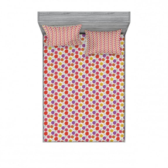 Floral Bedding Set with Sheet & Covers, Colorful Doodled Spring and Summer Abstract Style Flowers Blank Outlined Drawings, Printed Bedroom Decor 2 Shams, 4 Sizes, Multicolor, by Ambesonne
