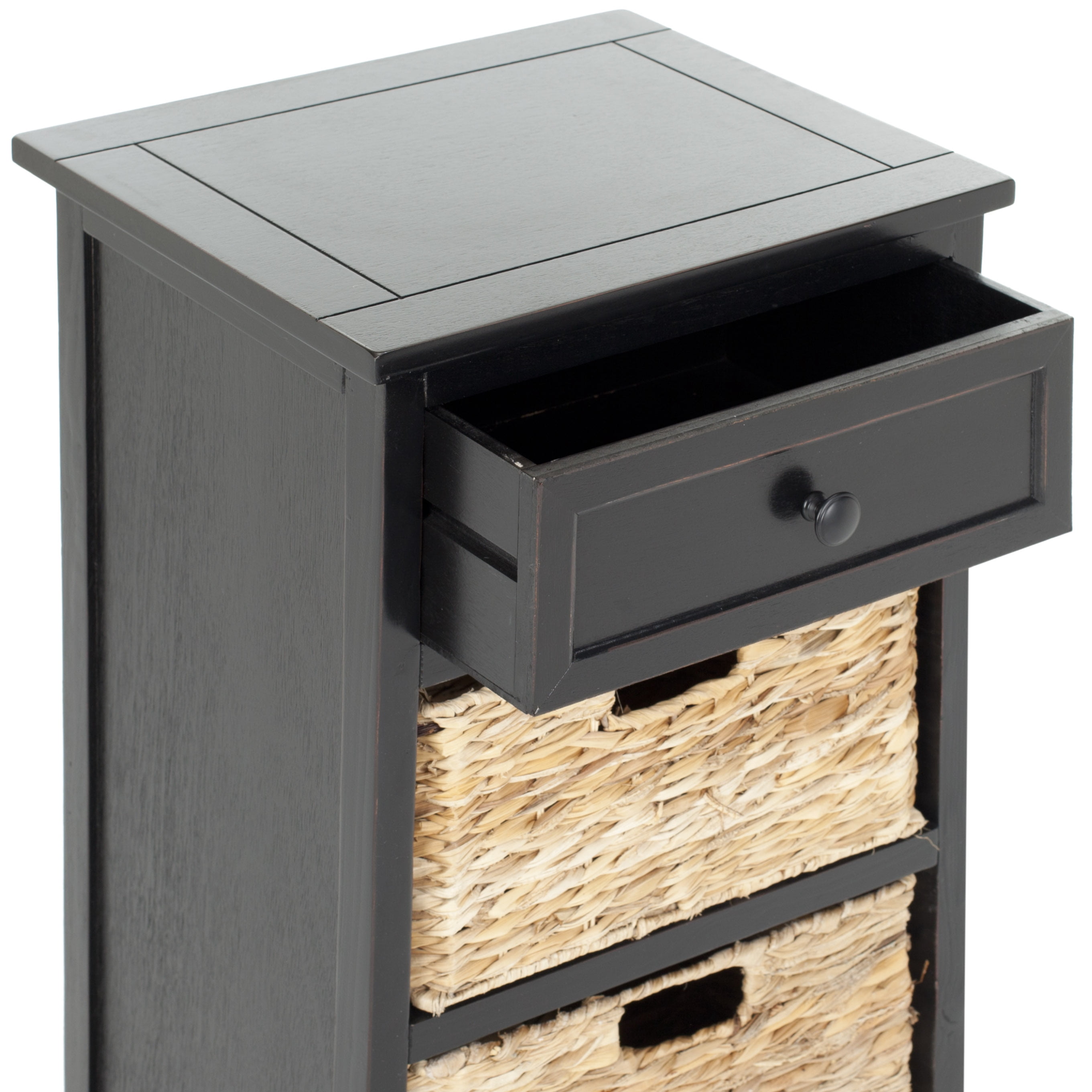 SAFAVIEH Carrie 1 Drawer Storage Side Table with 2 Baskets, Distressed Black