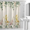 thumbnail image 2 of Eucalyptus Leaf Floral Shower Curtain, Vintage Yellow Pink Flower Old Green Plant Linen Texture Waterproof Shower Curtain Set with 12 Hooks Lightweight Bath Curtains Fabric Bath Decor 48x72 Inches, 2 of 9