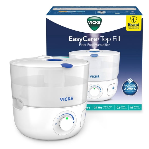 Vicks EasyCare+ - Humidificador de niebla fría sin filtros, habitación pequeña, para vapores de 2 vías, funciona con Vicks VapoPads y VapoSteam, color blanco