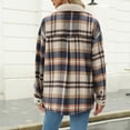 thumbnail image 6 of Yigetop Plaid Jacket for Woman Women's Contrasting Plaid Jacket Casual Lapel Fleece Jacket Button Down Shirts for Women Blue L, 6 of 6