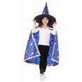 thumbnail image 2 of Juego de 2 juegos de disfraces de juego de rol de mago: incluye sombrero, capa, varita, sombrero de bruja de cosplay de Halloween y juego de disfraces de capa para niños (azul + púrpura) Shuxiu Wang 8390615149396, 2 of 3