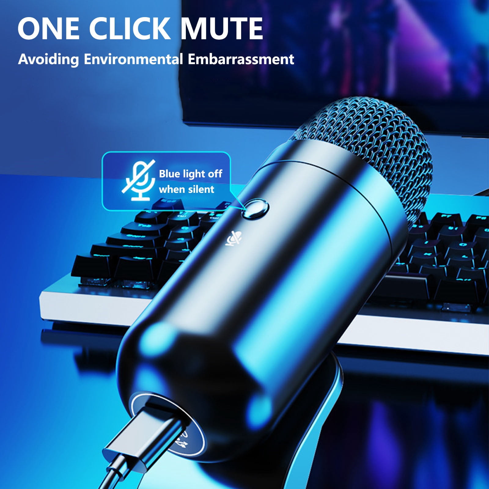 COM1950s USB Condenser Microphone for PC Gaming, Streaming and Podcasting, Plug and Play RGB Mic with Omnidirectional Pickup Pattern, Noise Reduction and Mute Control for Desktop Computer