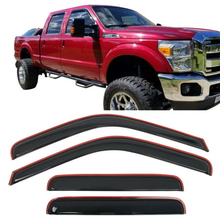 Ikon Motorsports In-Channel Window Visors for 1999-2016 Ford F250 F350 F450 F550 Super Duty Crew Cab Acrylic Smoke Side Guard Rain Deflectors 4PCS