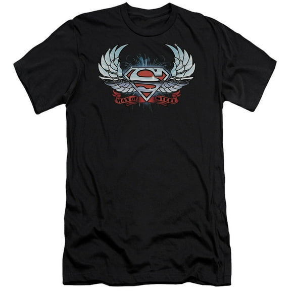Superman Chrome Wings Shield Premium Adult Slim Fit 30/1 T-Shirt Black