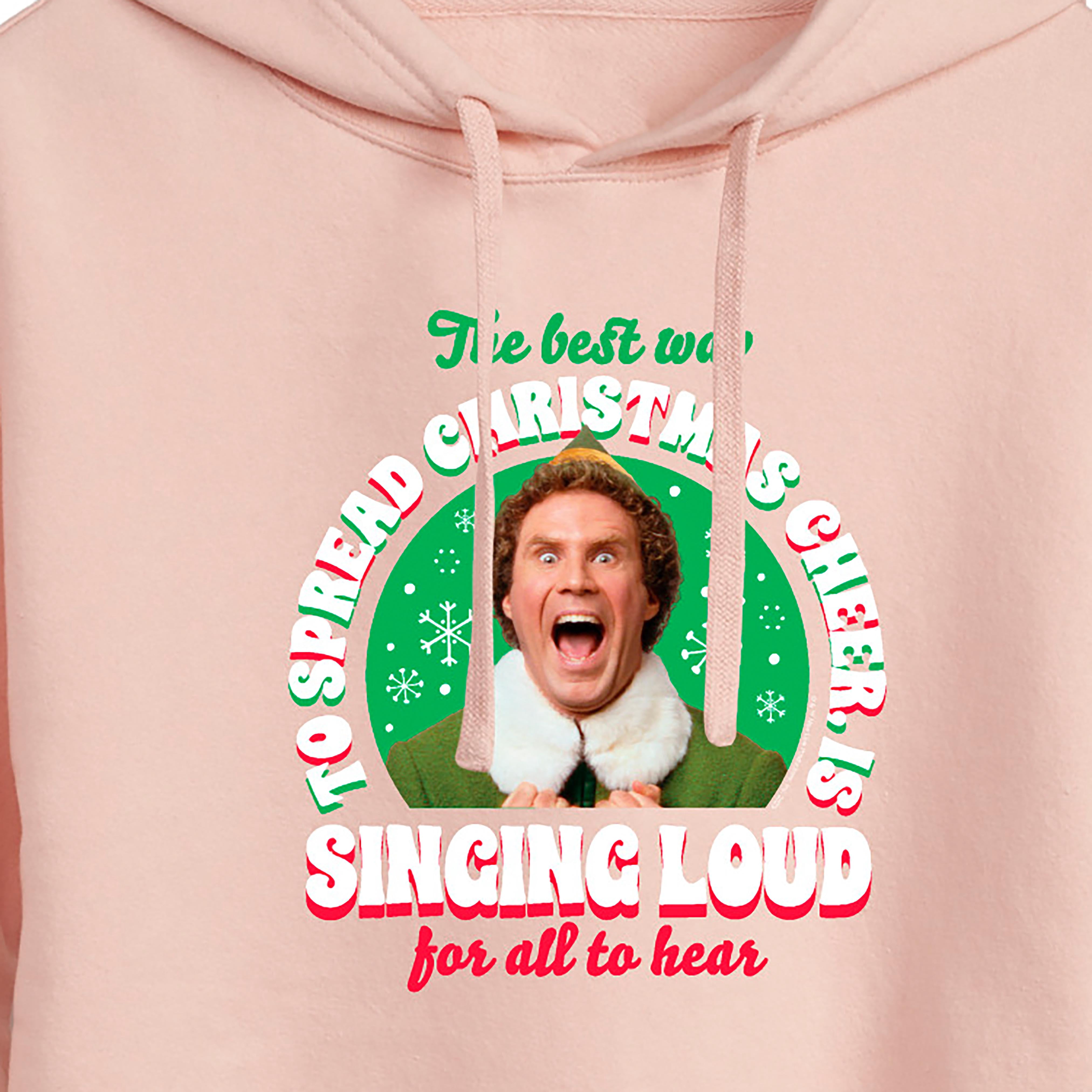 ELF - Christmas Singing  - Juniors Cropped Pullover Hoodie