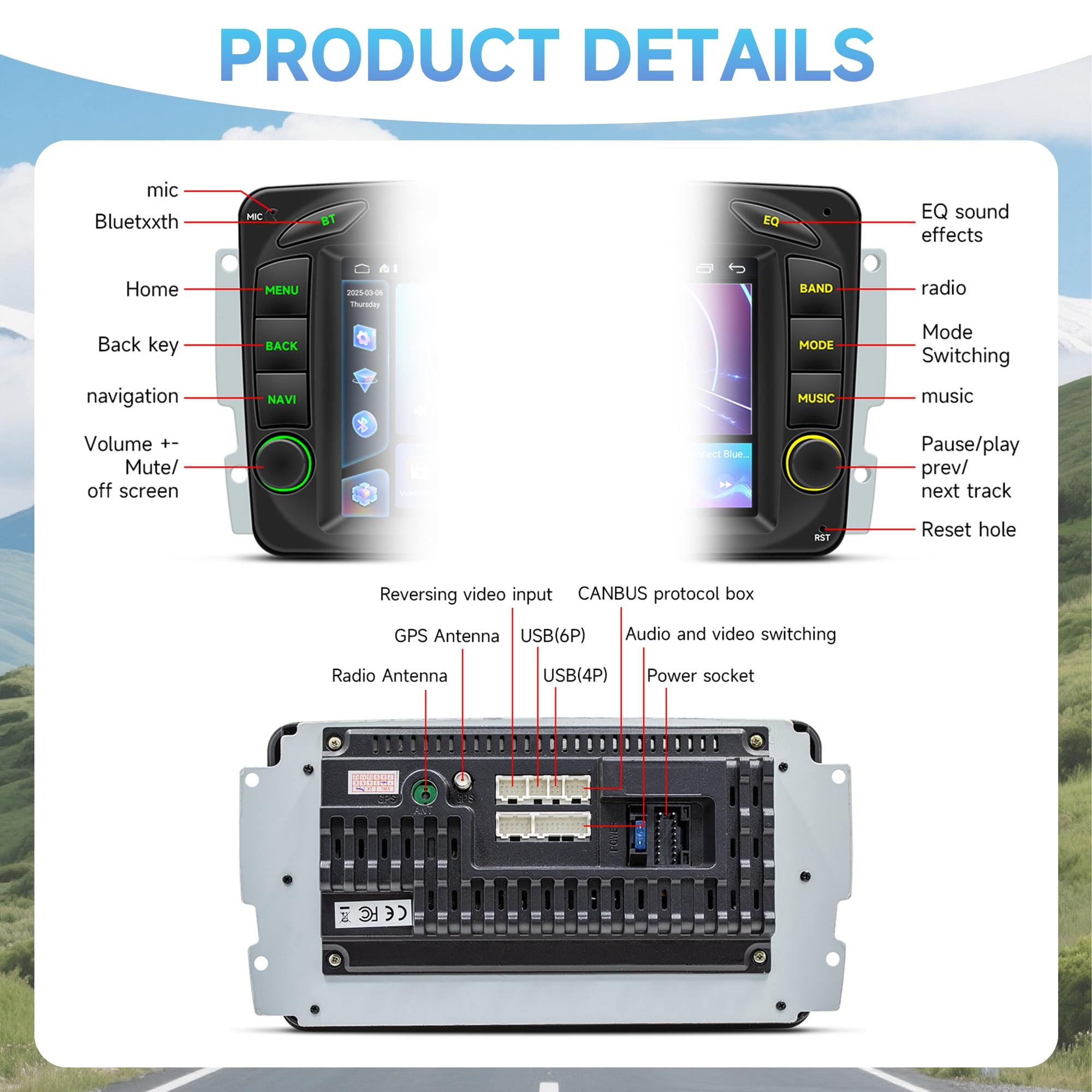 Woudy Apple CarPlay Car Stereo Radio Android 15 for Mercedes Benz C-Class W203 2005-2007