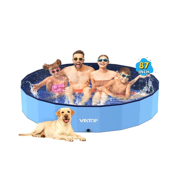 Piscina plegable para perros VISTOP Jumbo, carcasa de plástico duro, 220 cm, azul