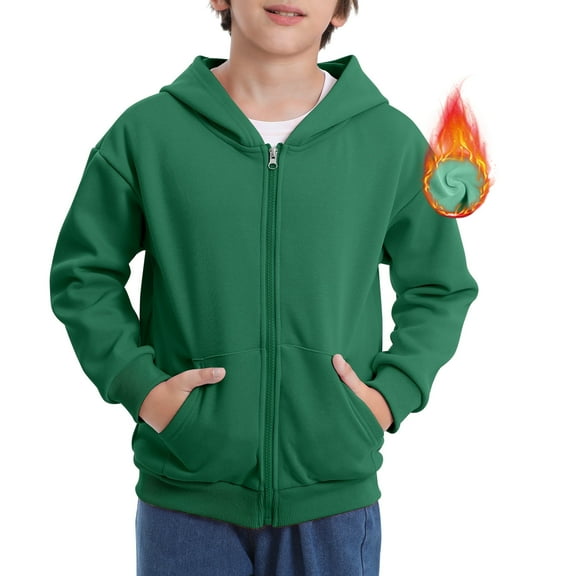 BIG ELEPHANT Boys' Zip-Up Hoodie with Pockets, Fleece-Lined Soft Cotton Jacket, 6-15Y