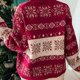 thumbnail image 5 of Suéter de invierno para mujer manga larga copo de nieve jacquard estilo navideño atuendo diario FLhrweasw Nuevo, 5 of 7