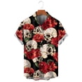thumbnail image 4 of Camisas de moda con estampado floral de calaveras para hombre, divertidas camisetas de manga corta con estampado de calaveras en 3D, camisas hawaianas con solapa estampada para hombre, 4 of 5