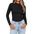 thumbnail image 2 of Staron Women's Tops Long Sleeve Solid Basic Casual Slim Crew Neck Lightweight Soft Fashion Tunic Tee Shirt, Black L, 2 of 6