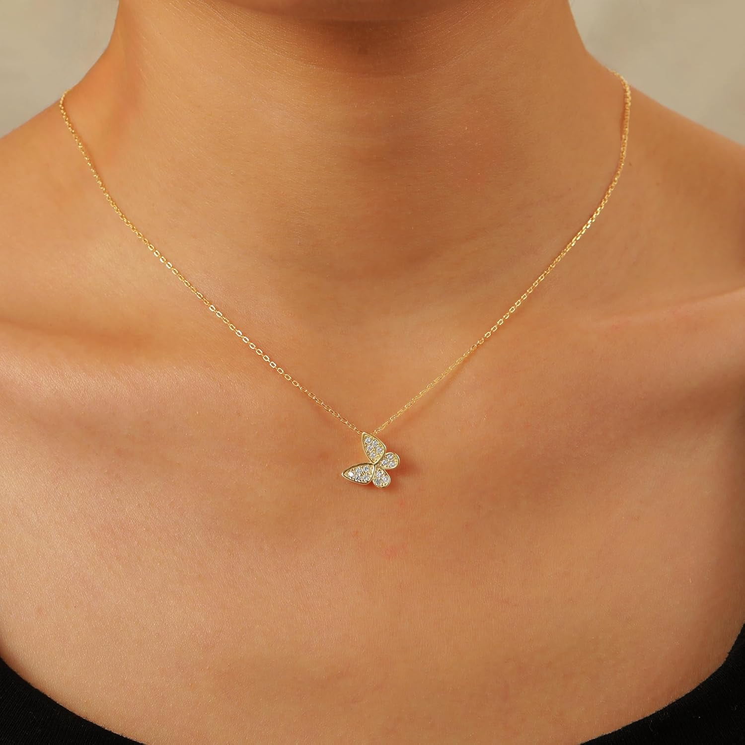 14K Gold Plated Butterfly Necklaces for Women 925 Sterling Silver Cute Butterfly CZ Pendant Necklace Dainty Insect Animal Charm Chain Necklace Jewelry Birthday Gifts for Mom Daughter
