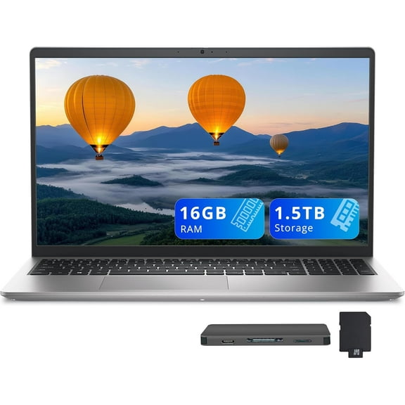 Dell 15 15.6" FHD Business Laptop, Intel Core i7-1355U, 16GB RAM, 1.5TB Storage(512GB SSD 1TB Docking Station Set), Intel UHD Graphics, Backlit Keyboard, Num Pad, Webcam, Win 11, Silver