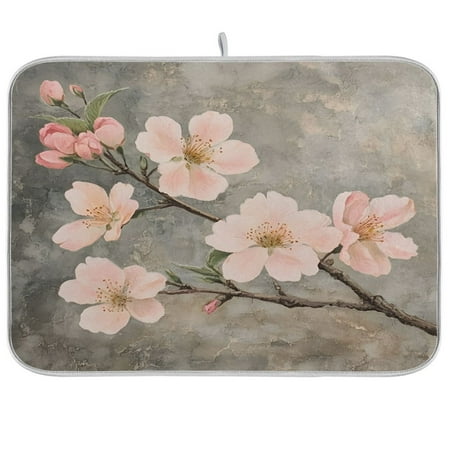 

joogoo Retro Cherry Flowers Blooming Dish Drying Mat Kitchen Counter Absorbent Drying Pad 16x18 in Drainer Rack
