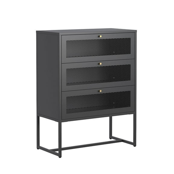 Glamour Home Bentley 41.34-inch Black Three Drawer Cabinet with Mesh Doors
