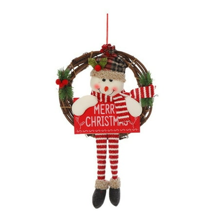 

Christmas Santa Claus Doll Wreath Round Vines Hanging Wreath Decoration for Holiday Home Party Pendant
