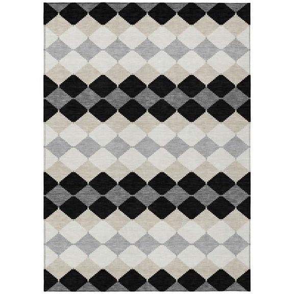 HomeRoots 597875 8 x 10 ft. Black, Ivory & Beige Geometric Washable Indoor & Outdoor Rectangle Area Rug