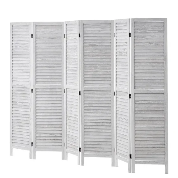 6-Panel Folding Privacy Screen-66.9 Tall Wooden Room Divider,Louvered Partition for Home,Office,Restaurant&Bedroom Decor
