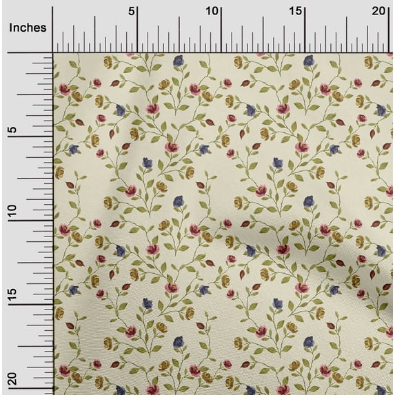 oneOone Cotton Poplin Twill Cream Fabric Flower & Leaves Watercolor Sewing Craft Projects Fabric Prints By Yard 56 Inch Wide