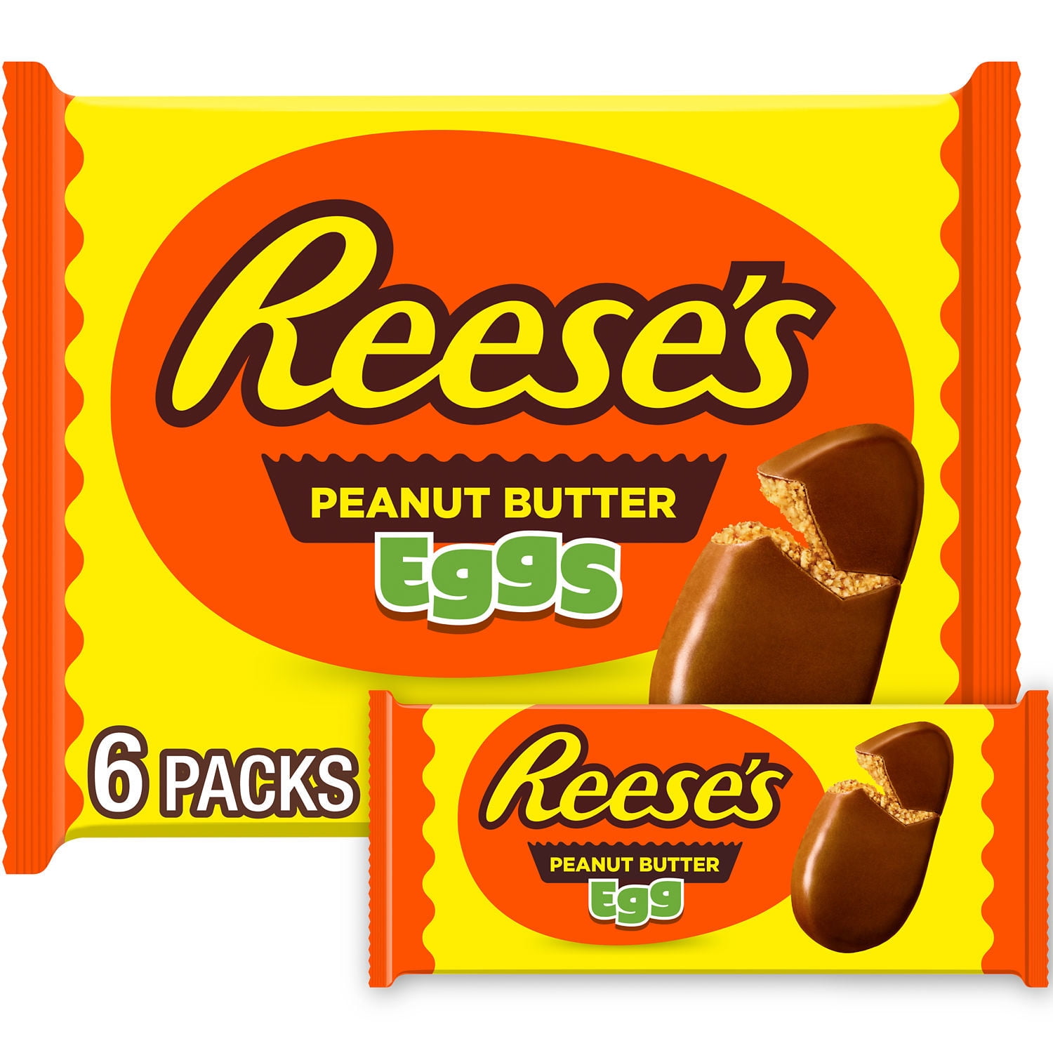 Reese's Milk Chocolate Peanut Butter Eggs Easter Candy Basket Stuffers, Packs 1.2 oz, 6 Count