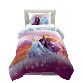 Disney Frozen Kids Twin Bed in a Bag, Comforter and Sheets, Purple and Blue
