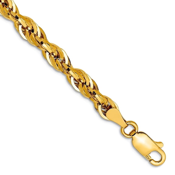 14k Yellow Gold 4.25mm Semi-solid Rope Chain Bracelet 8 Inch Link Bracelet for Women and Men