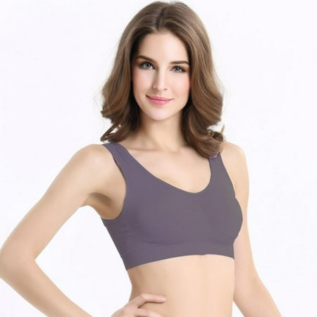 

Sacredtree Women Brassiere Lace Sports Bra Fitness Seamless Wire-free Bra Front Cross Full Cup Bra Vest Top Bean Paste Purple XL
