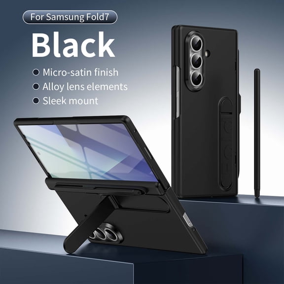 For Samsung Galaxy Z Fold 7 Phone Case,Built-in Screen Protector,With Invisible Kickstand,Hinge Protection,Stylus Including,Shockproof Slim Anti-fall Anti-slip Durable Phone Case,Black