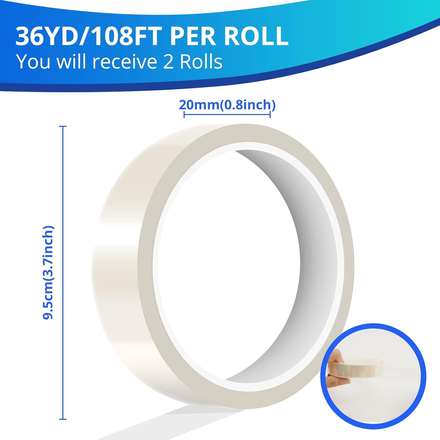 Heat Resistant Tape - Sublimation 2 Rolls 20mm x 3 Transfer Tape, No Residue for Blanks Tumblers Mugs Fabrics, Adhesive Press (Clear)
