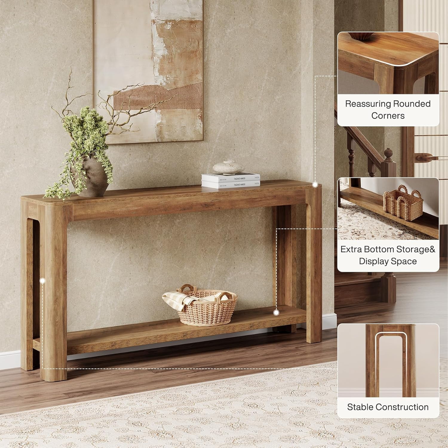 Tribesigns 63 Inch Long Entryway Console Table for Foyer, Hallway, Rustic Brown