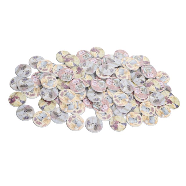 100 botones de madera con impresión mixta, 2 agujeros, botones de madera decorativos redondos para coser, manualidades, estilo europeo, cesta de flores de lavanda para jardín