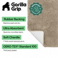 thumbnail image 3 of GORILLA GRIP Chenille Bath Rug 48x24, Rubber Backing Quick Dry Washable Microfiber Mats, Beige, 3 of 10