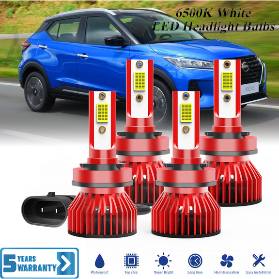 For Nissan Kicks 2017-2022 Combo LED Headlight High Low Beam Bulbs 4 Pack, 6,500K Cool White 30,000LM Super Bright