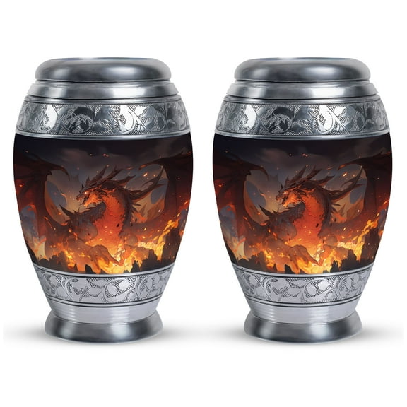 Fire Dragon's Descent Small Urn For Ashes Keepsake - Urn For Human Ashes Adult Woman - Keepsake Urns Ashes - Urns For Men Ashes Adult Male - Memorial Urns For Human Ashes Keepsake (Size - 3inch, Pcs2)