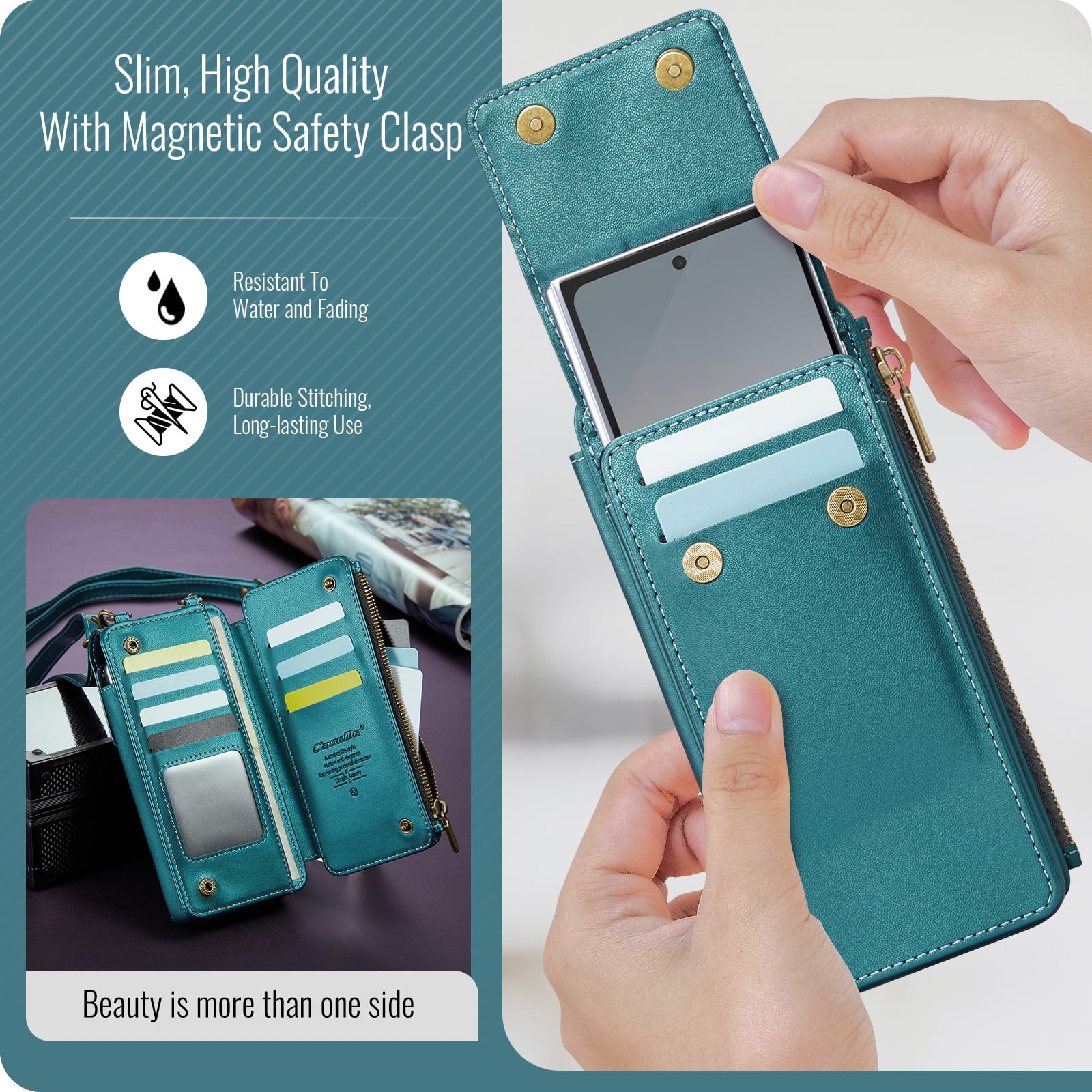 Crossbody Phone Bag Purse Wallet Case for iPhone/Galaxy/Pixel Series Cell Phones (Less Than or Equal to 7.6"), with Shoulder/Wrist Strap Lanyard, RFID Blocking Card Slots, PU Leather Bag, Green