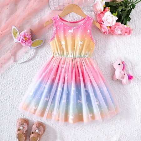 JUoaLXG Toddler Girls Casual Dresses Summer Sleeveless Hearts Print Dance Party Dress Sportwear Pink 5-6 Years
