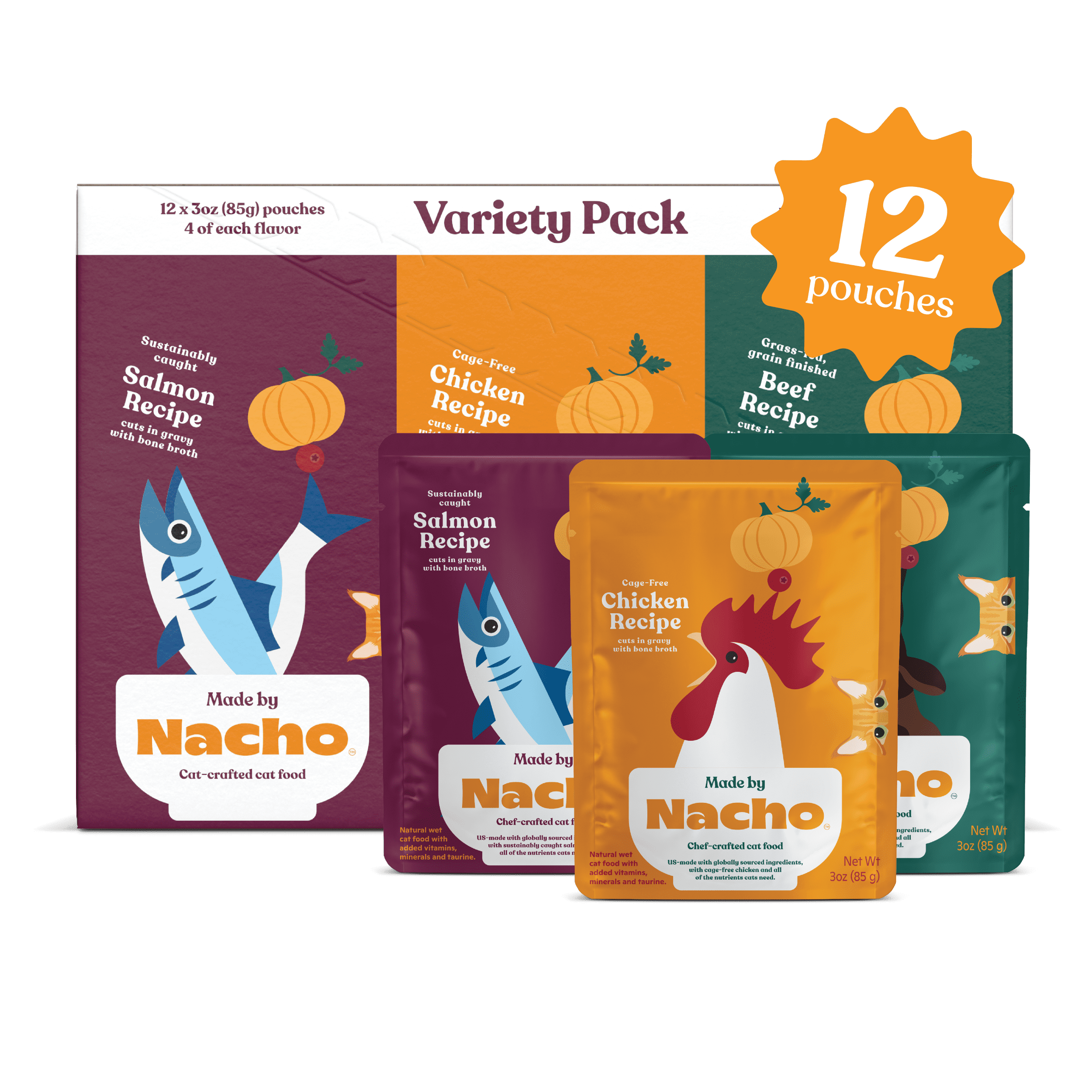 Nacho Cuts in Gravy with Bone Broth wet cat food variety pack (12ct pack, 36 oz)